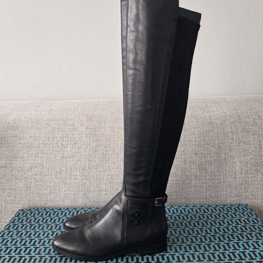 Tory Burch Black Over The Knee Leather/Suade Boots